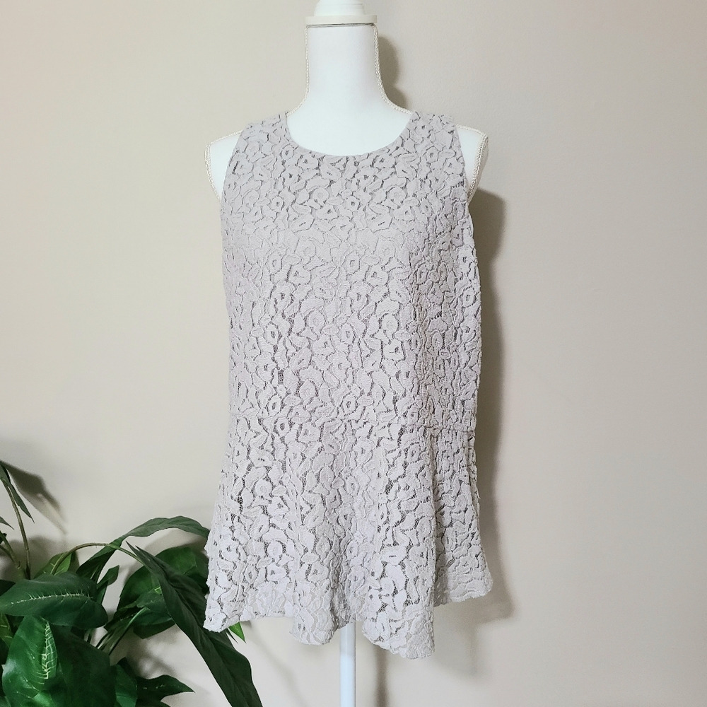 Loft Grey Lace Leopard Peplum Tank XL